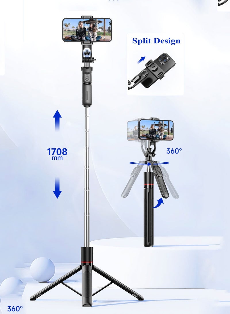 OULIYO 170 cm Phone Tripod Selfie Stick with Bluetooth Remote Control Phone Stand for Photography All in 1 Aluminum Metal, Foldable, Lightweight, Tripod for All Smartphone, GO Pro, Digital Camera - Image 3